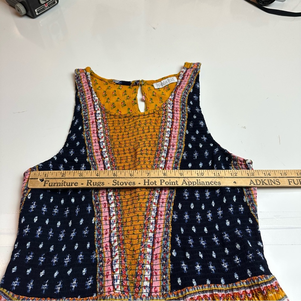 Patrons of Peace Patchwork Boho Mini Dress |Festival Prairie Cottagecore Rayon S - Picture 10 of 13